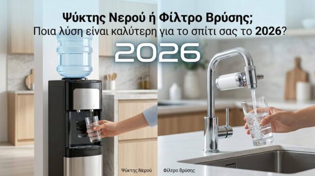 psiktis-i-filtro-nerou-vs-filtrou-vrisis-2026 Φίλτρο νερού βρύσης σε μοντέρνα κουζίνα σπιτιού