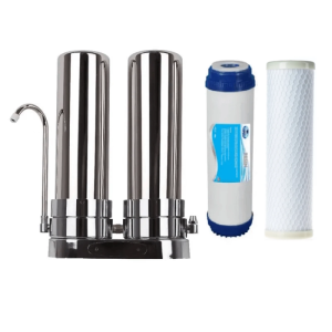 Ανοξείδωτο Διπλό Φίλτρο Νερού Άνω Πάγκου με Φίλτρο UF 0.1μ Και Φίλτρο Κατά Των Αλάτων | Oasis F2-INOX-UFR