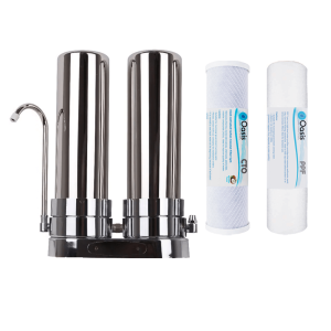 Ανοξείδωτο Διπλό Φίλτρο Νερού Άνω Πάγκου με Ανταλλακτικά | Oasis F2-INOX-F