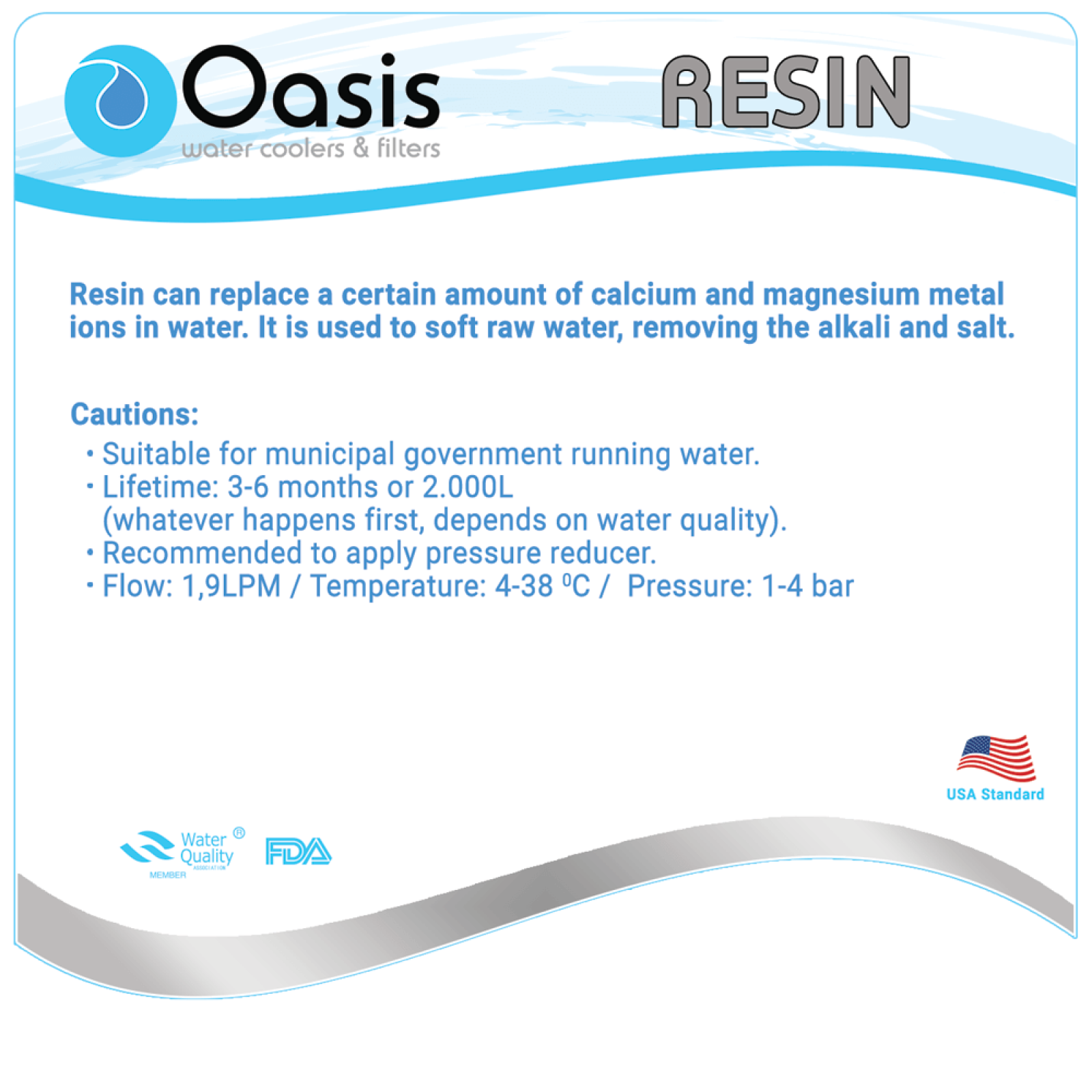 Tap Water Cooler Filter Set with Resin OASIS Cooler Set Filters DR