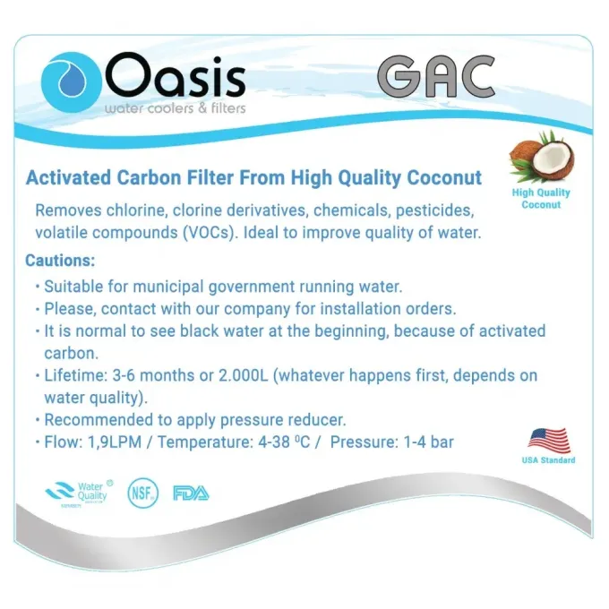 Water Filters for refrigerators - Coconut Activated Carbon | OASIS Inline GAC-F