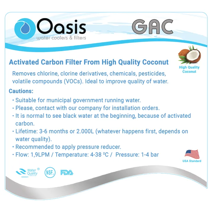  Water Filter for Water Cooler - Activated Carbon from Coconut | OASIS Inline GAC - C