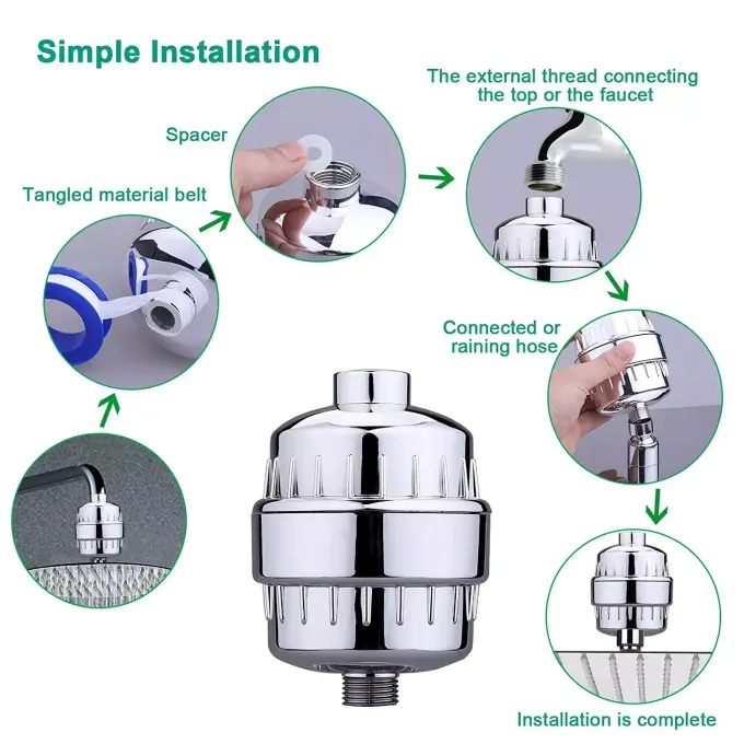 Chrome 15-stage Bathroom Water Filter with KDF & Free Spare Part | OASIS SFI-2