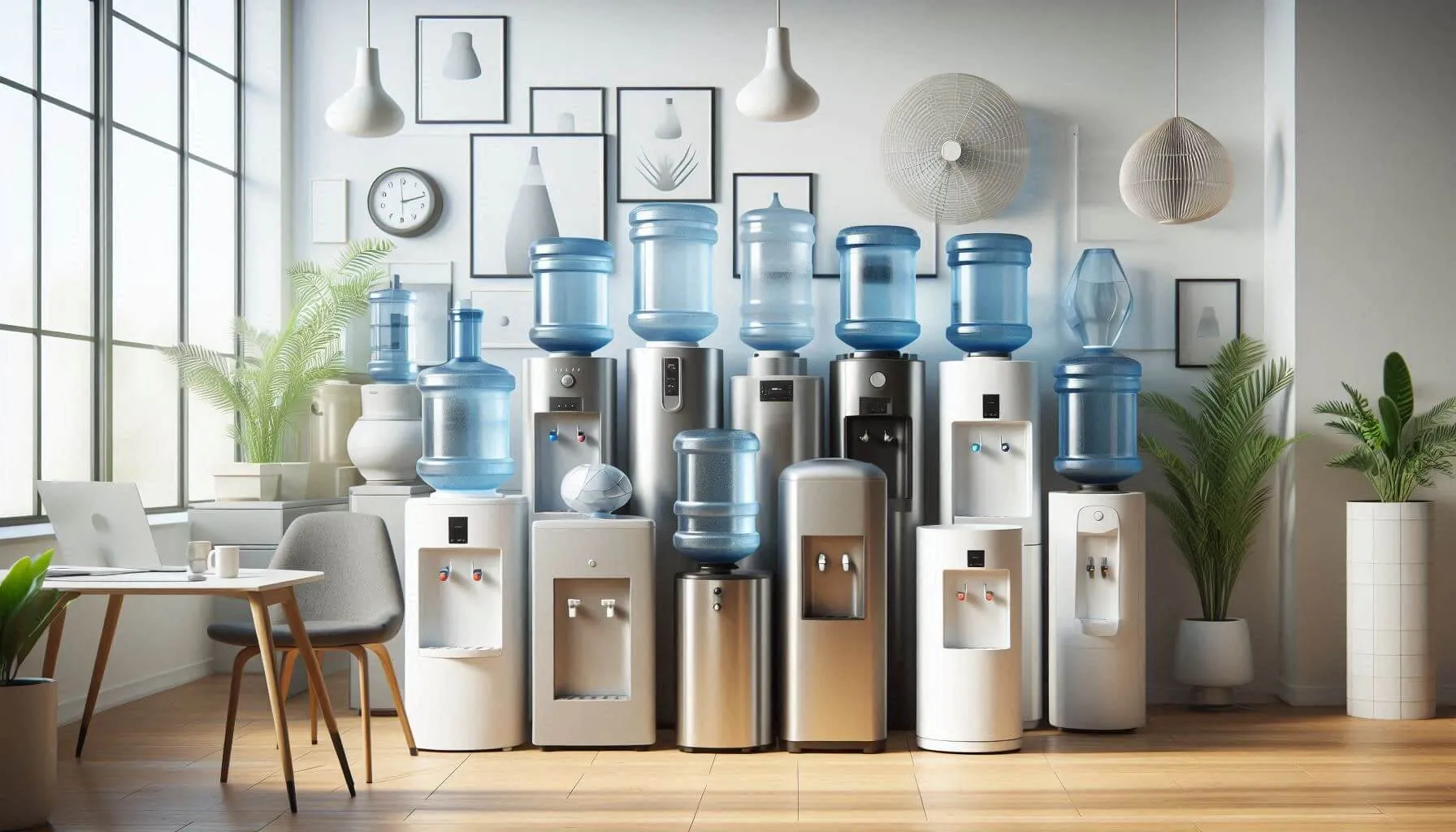 Various Oasis water coolers in a showroom
