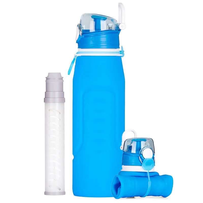 silicone water bottle with activated carbon UF 0.1 micron filter OASIS