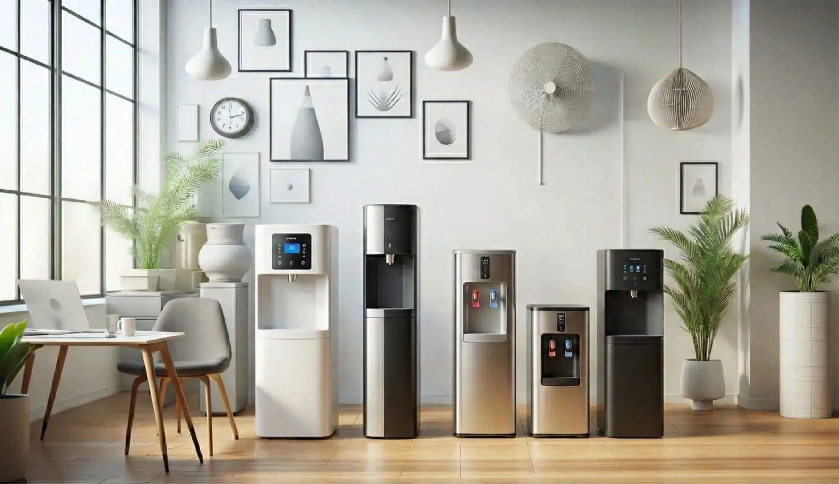 Διάφοροι ψύκτες νερού Oasis σε εκθεσιακό χώρο