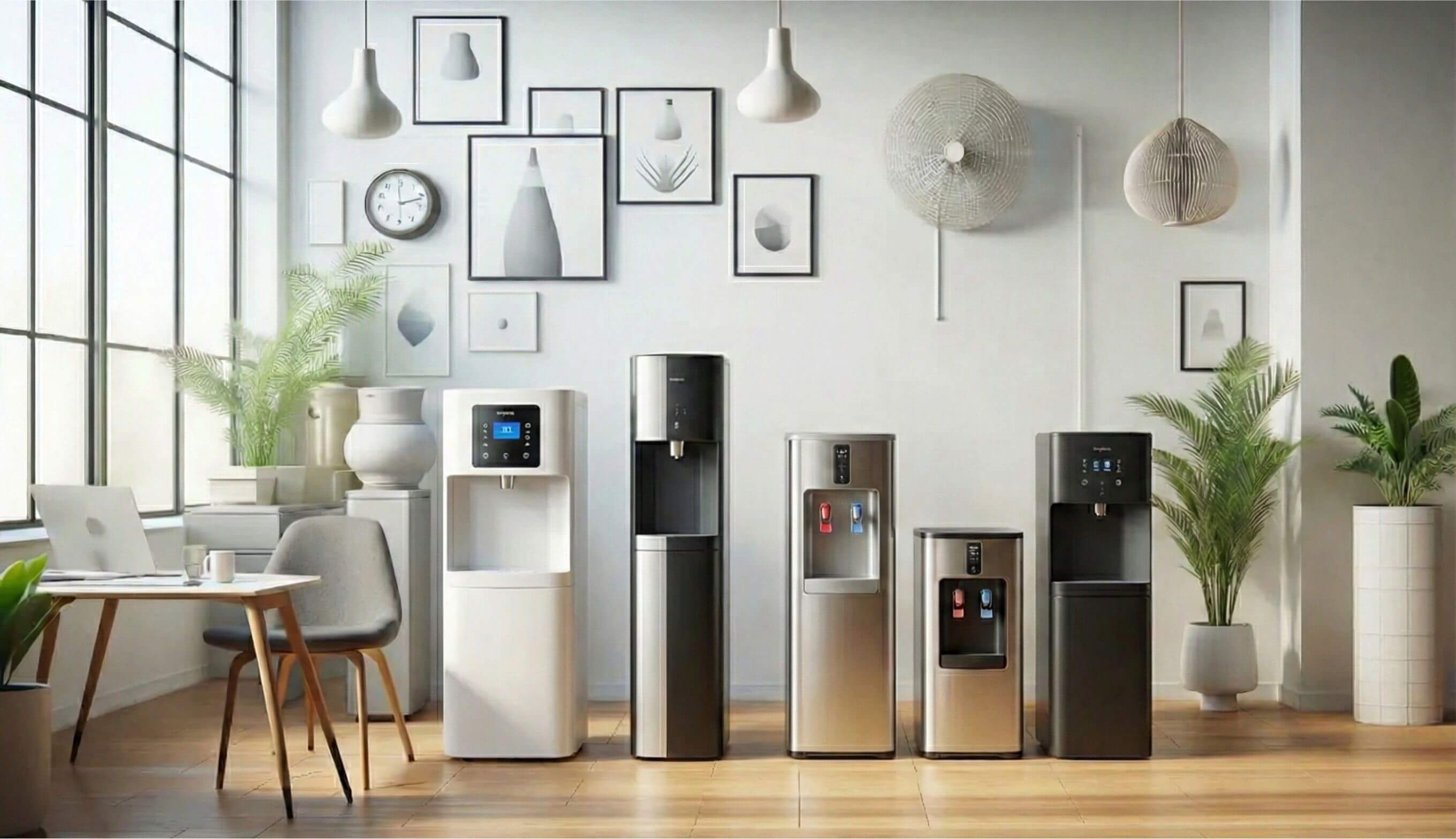 Διάφοροι ψύκτες νερού Oasis σε εκθεσιακό χώρο