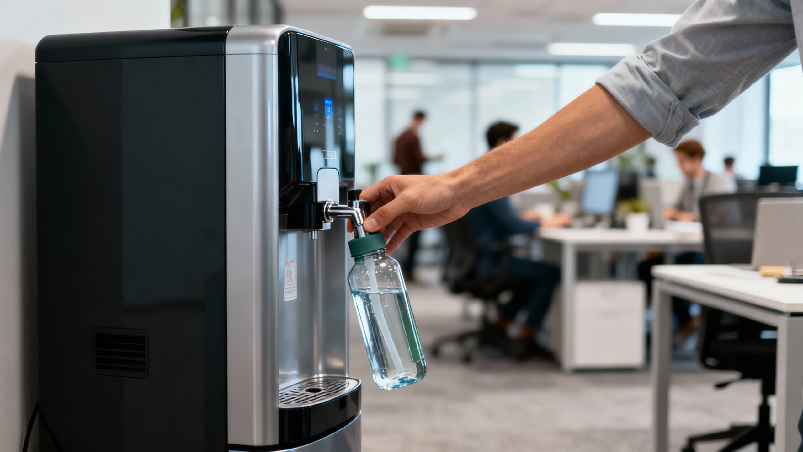 Οικολογικός ψύκτης νερού δικτύου με φίλτρο OASIS σε χώρο γραφείου
